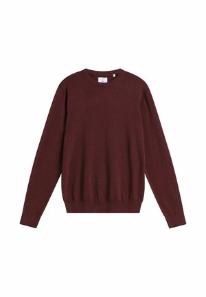 Dunkelrotes Sweatshirt mit Rundhalsausschnitt, langen Ärmeln und gerippten Bündchen sowie Saum. Hergestellt aus weichem Stoff mit glatter Textur.