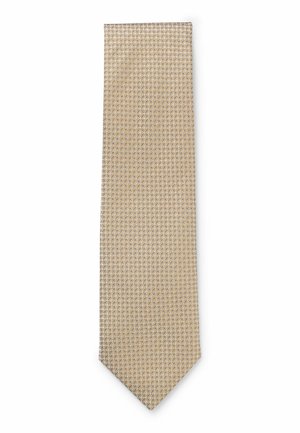 Krawatte in hellem Beige mit einem strukturierten Muster aus kleinen Quadraten in Gold- und Brauntönen. Schmaler Schnitt mit spitzem Ende. Glatte Stoffqualit�ät.