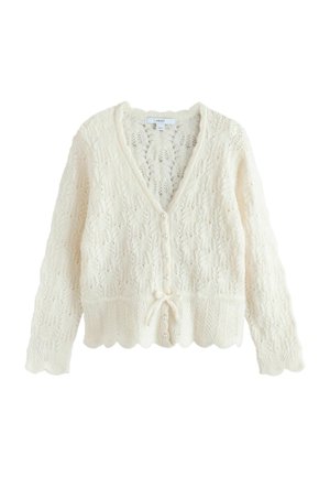 Next, PETITE FIT - POINTELLE KNIT TIE WAIST CARDIGAN - Cardigan - ecru