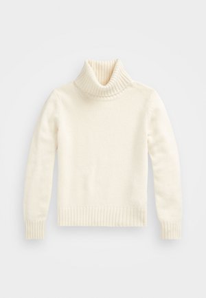 Krémový rolák, pletená textúra, rebrovaný golier a manžety, priliehavý strih s krátkou dĺžkou a jemným povrchom.