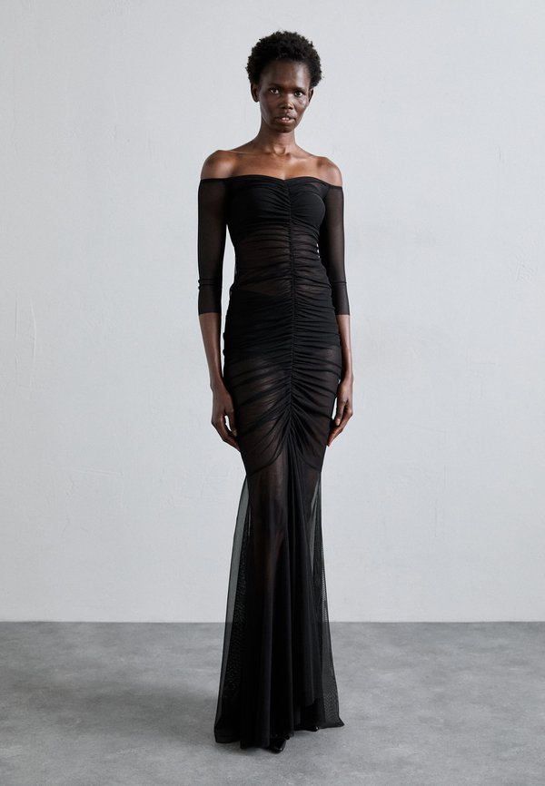 OFF SHOULDER SHIRRED FRONT FISHTAIL GOWN - Occasion wear