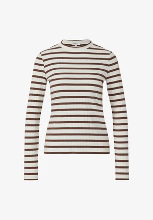 Tight fit top met lange mouwen en een ronde hals, met afwisselend bruine en witte strepen. De stof heeft een gestructureerde uitstraling.