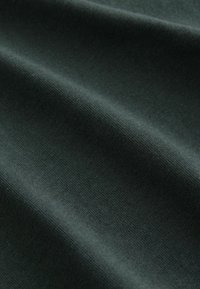 Dunkelgrüner Stoff mit einer glatten, leicht strukturierten Oberfläche und subtiler Ausstrahlung, der weiche Falten und eine gleichmäßige Farbe zeigt.