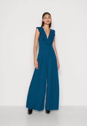 LEAH RUFFLE WIDE LEG - Jumpsuit - dark teal blue