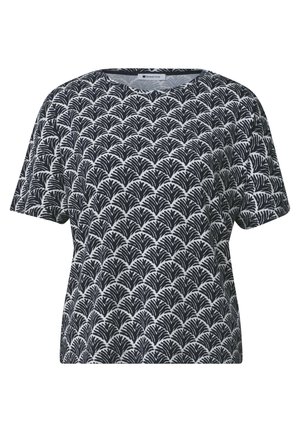Street One, SHORT-SLEEVE SHIRT WITH ROUND NECK AND PRINT, granatowy