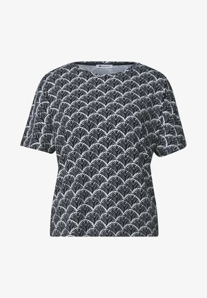 Street One, SHORT-SLEEVE SHIRT WITH ROUND NECK AND PRINT, granatowy