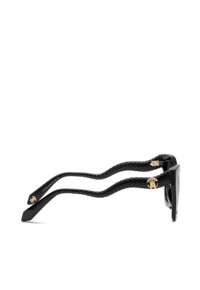 Lunettes de soleil noires avec branches courbées texturées et ornements dorés avec le logo CC sur les charnières et les extrémités.