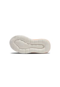 Sole of an athletic shoe with white rubber tread featuring wavy and lined patterns, shown on a plain white background.