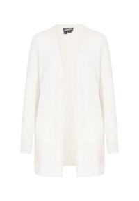 Cardigan bianco aperto davanti con maniche lunghe, texture a maglia e vestibilità comoda. Senza chiusure né decorazioni, design minimale.