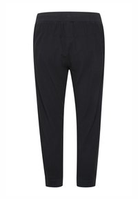 Pantalon noir longueur cheville avec taille et poignets élastiques, présenté de face sur un fond blanc uni.