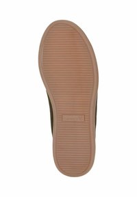 Suola di scarpa in gomma marrone con scanalature testurizzate, caratterizzata da un logo leggermente in rilievo che dice "Caprice". Design pulito e arrotondato senza motivi visibili.