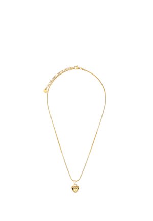 Goldkette mit verstellbarem Verschluss und einem glatten, herzförmigen Anhänger, der in der Mitte hängt.