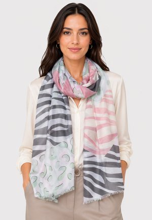 Faera, LEICHT TRANSPARENTER SCHAL FEINES MUSTER STREIFEN TIERDRUCK - Scarf - grau