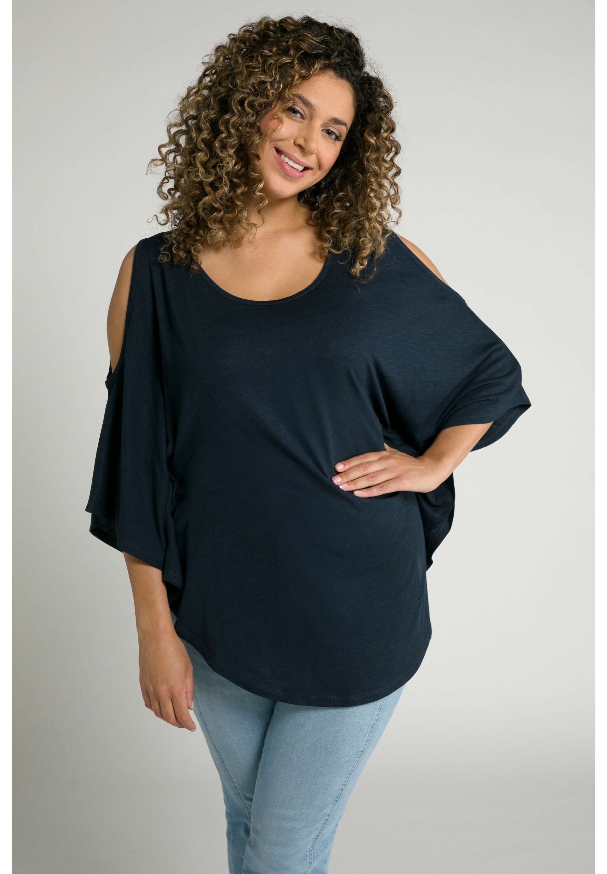 Ulla Popken Maglietta Donna Senza Maniche Taglie Forti: Protezione Solare 50+ In Nero (Taglia 48-50)