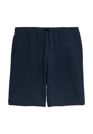 Granatowe, casualowe szorty z sznurkiem w talii i kieszeniami po bokach, zaprojektowane z myślą o komforcie i codziennym noszeniu.