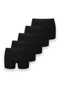 Czarne bokserki o dopasowanym kroju. Wykonane z elastycznego materiału, z logo wytłoczonym na pasku i gładką teksturą. Pokazany zestaw pięciu sztuk.