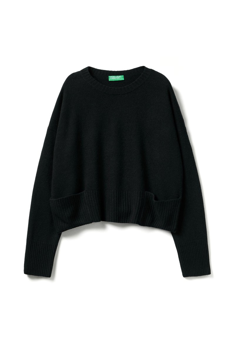 Maglione cropped nero realizzato in tessuto morbido, con colletto rotondo, orlo a coste e maniche ampie per un fit rilassato.
