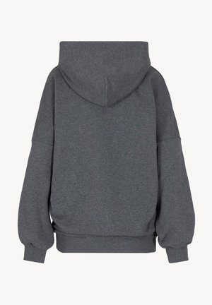 Grijze hoodie met een relaxte pasvorm, voorzien van oversized mouwen, geribbelde boorden en een zachte, gestructureerde stof.