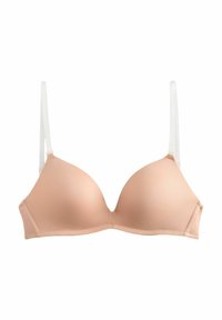 Naakt push-up beha met gepadde cups, verstelbare transparante bandjes en een naadloos ontwerp. Zachte stof met een gladde textuur en klassieke vorm.