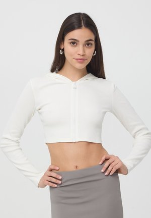 Terranova CROP A CON CAPPUCCIO  - Felpa con zip - bianco lana