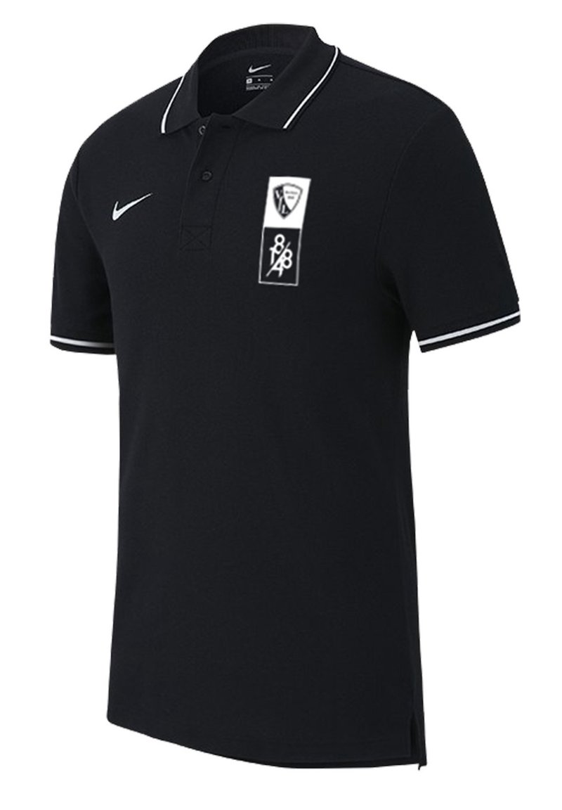 Czarna koszulka polo wykonana z bawełny z białym wykończeniem kołnierzyka. Posiada logo Nike oraz dwa graficzne insygnia na lewej piersi.