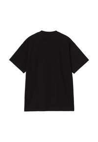 Czarny, oversize T-shirt wykonany z bawełny, z krótkimi rękawami, okrągłym dekoltem i gładką teksturą bez widocznych wzorów czy akcentów.