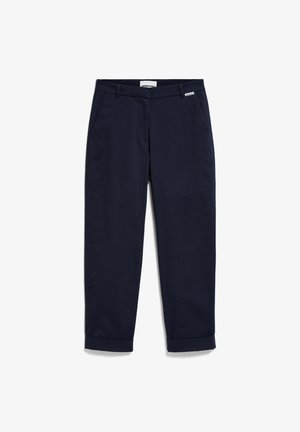 Navyblauwe broek van katoen, met een rechte snit, opgerolde pijpen en zijzakken. Minimalistisch merklabel op de tailleband.