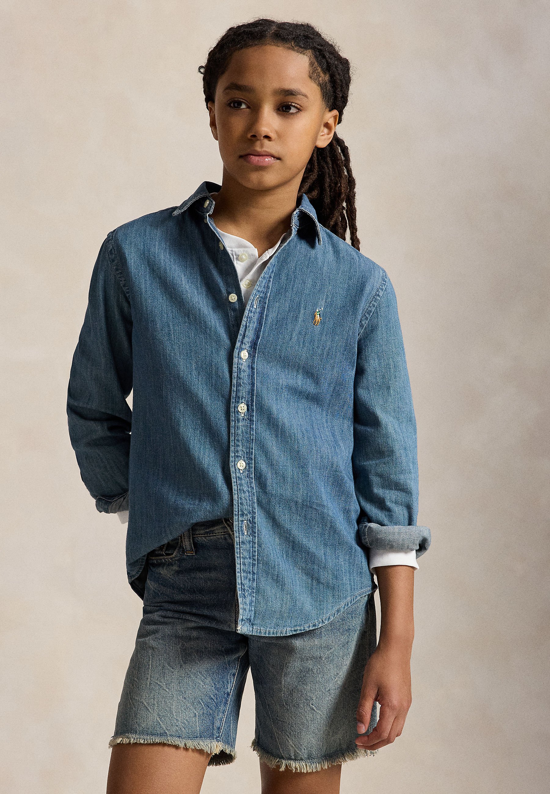Polo RALPH LAUREN Denim Shirt ポロベア Polo Ralph Lauren COTTON CHAMBRAY SHIRT 7-14Y - Shirt - dark blue