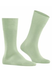 Calze verde chiaro lunghe fino alla caviglia realizzate in un materiale liscio ed elastico. Presentano un bordo a coste e una punta senza cuciture per garantire comfort.