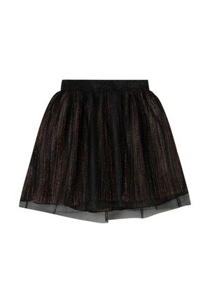 Jupe en tulle noir avec des accouts métalliques, caractérisée par un design plissé et une taille élastique pour un ajustement confortable.