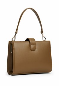 Brązowa torba skórzana o zorganizowanej konstrukcji, płaskim dnie i górnym uchwycie. Posiada zapięcie magnetyczne oraz subtelne detale przeszycia.