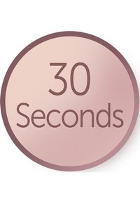 Rundes Timer-Grafik in pastellrosa mit dem Text "30 Sekunden" in einer dunkleren rosa Schrift, mit einem sanften Farbverlauf.
