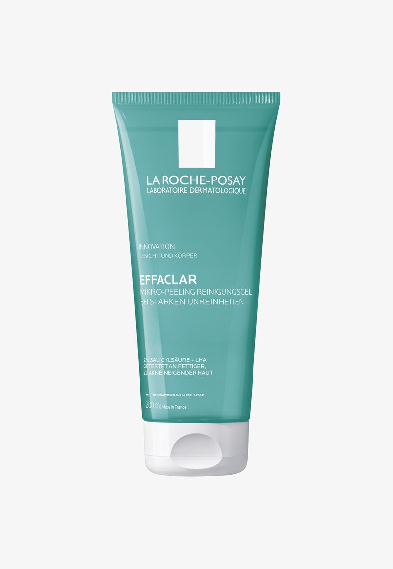 La Roche-Posay Effaclar micro-peeling gel cleanser tube for face and body, 200ml, designed for oily, acne-prone skin.