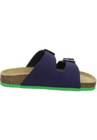 Marineblaue Schlappen mit zwei verstellbaren Riemen, Korkfußbett und griffiger Gummisohle in Grün, mit strukturiertem Finish für besseren Halt.