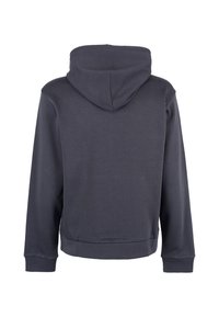 Felpa grigia con cappuccio, realizzata in un tessuto liscio, maniche lunghe e tasca a marsupio. Caratterizzata da una vestibilità comoda e polsini a coste.