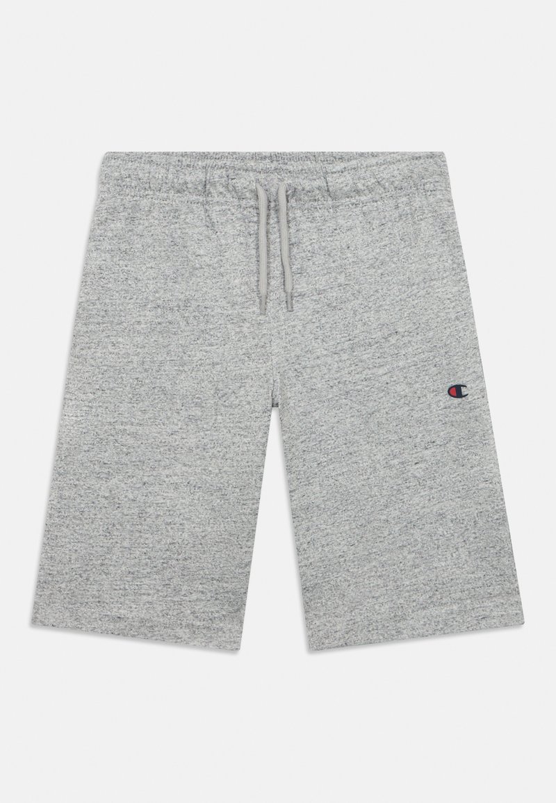 Γκρι σορτς από απαλό υλικό, με ελαστική μέση και κορδόνι, καθώς και μικρό λογότυπο σε κόκκινο και μπλε στη αριστερή πλευρά.