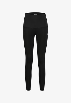 Zwarte legging gemaakt van rekbare stof, met een hoge tailleband en een slank ontwerp. Geen patronen of zichtbare hardware-elementen.