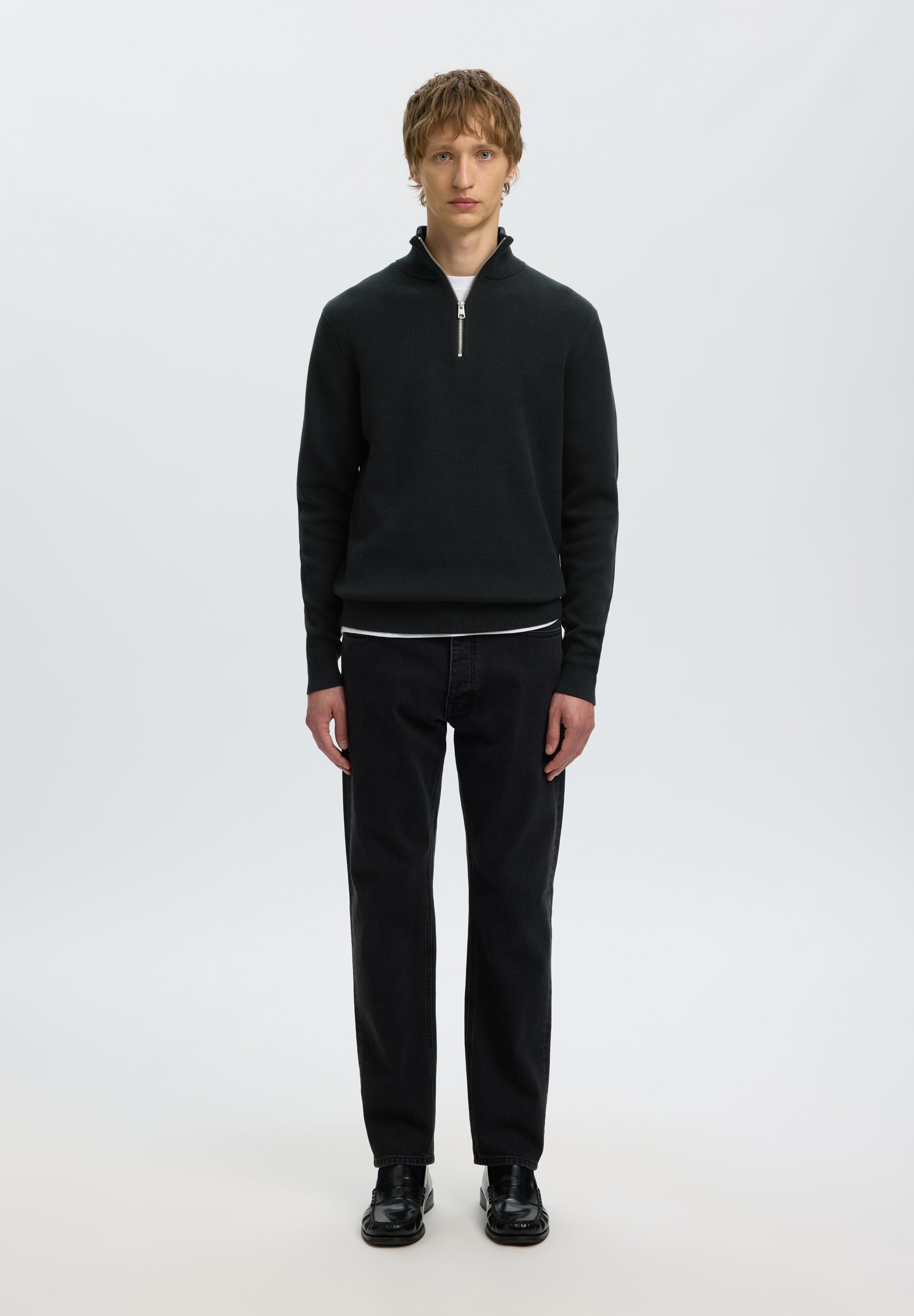Selected SLMDANE HALF ZIP - Strikkegenser - black/svart - Zalando.no