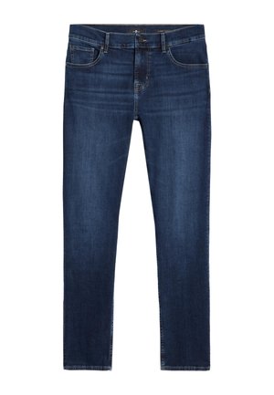 Mørkeblå denimjeans med klassisk fem-lomme-design, lige benform og diskrete syningsdetaljer på sømmene.