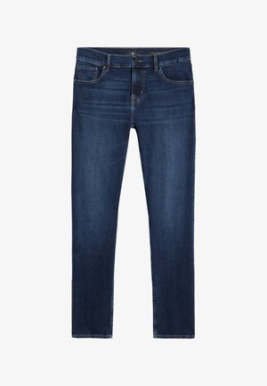 Mørkeblå denimjeans med klassisk fem-lomme-design, lige benform og diskrete syningsdetaljer på sømmene.