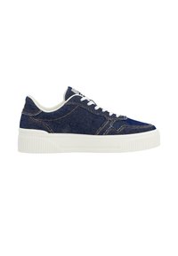 Denim-Sneaker mit weißer Gummisohle, runder Zehenform und Schnürdesign. Mit sichtbaren Nähten und strukturiertem Denim-Stoff.