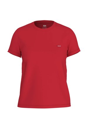 Punainen lyhythihainen pyöreäkauluksinen T-paita, jossa pieni Levi's-logo vasemmassa rinnassa, yksinkertainen malli ja normaali istuvuus.