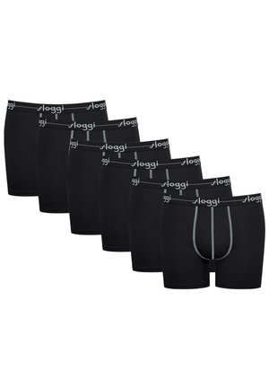 Black boxer shorts in a pack of six. Made of soft fabric, featuring a comfortable waistband with a logo and contrasting grey stitching details.