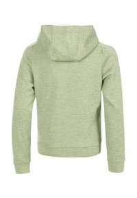 Felpa verde realizzata in un tessuto morbido, con un cappuccio standard, maniche lunghe e una texture liscia con un leggero motivo melange.