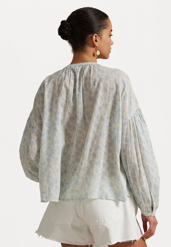 Floral Gauze Tie Neck Top - Blouse3