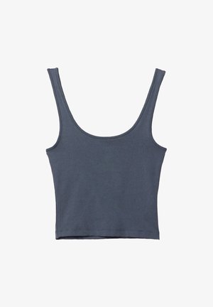 Canotta slim-fit blu scuro con spalline larghe. Realizzata in morbido cotone, presenta una texture liscia e un design semplice. Senza motivi né dettagli.