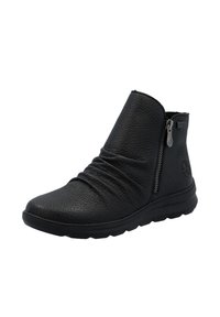 Botas chelsea de piel negra con un acabado texturizado, diseño arrugado, cremallera lateral y suela acolchada para mayor comodidad.