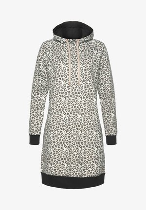 Hoodiejurk met luipaardprint, lange mouwen, zwarte boorden en zoom, verstelbare trekkoorden en een zachte, gestructureerde stof.