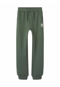Grüne, lässig geschnittene Jogginghosen aus weichem Baumwollmix, mit elastischem Bund, Kordelzug, Seitentaschen und einem Logo-Patch.