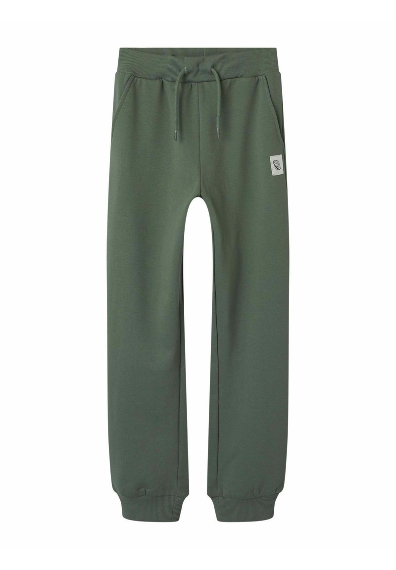 Grüne, lässig geschnittene Jogginghosen aus weichem Baumwollmix, mit elastischem Bund, Kordelzug, Seitentaschen und einem Logo-Patch.